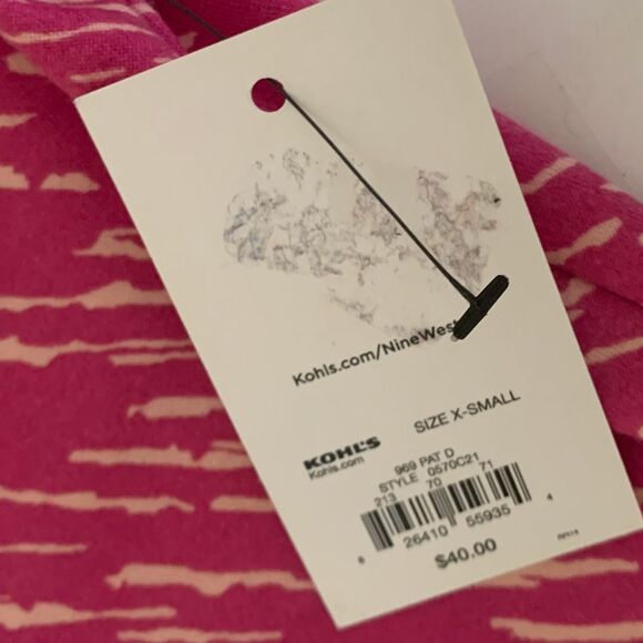 Nine West Pink Patterned Short Sleeve V-Neck A-line Midi Dress NWT Size XS - Picture 7 of 8
